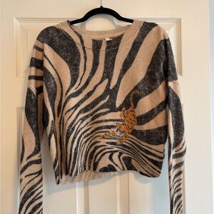 Pilcro Beige and Black Cashmere Striped Sweater